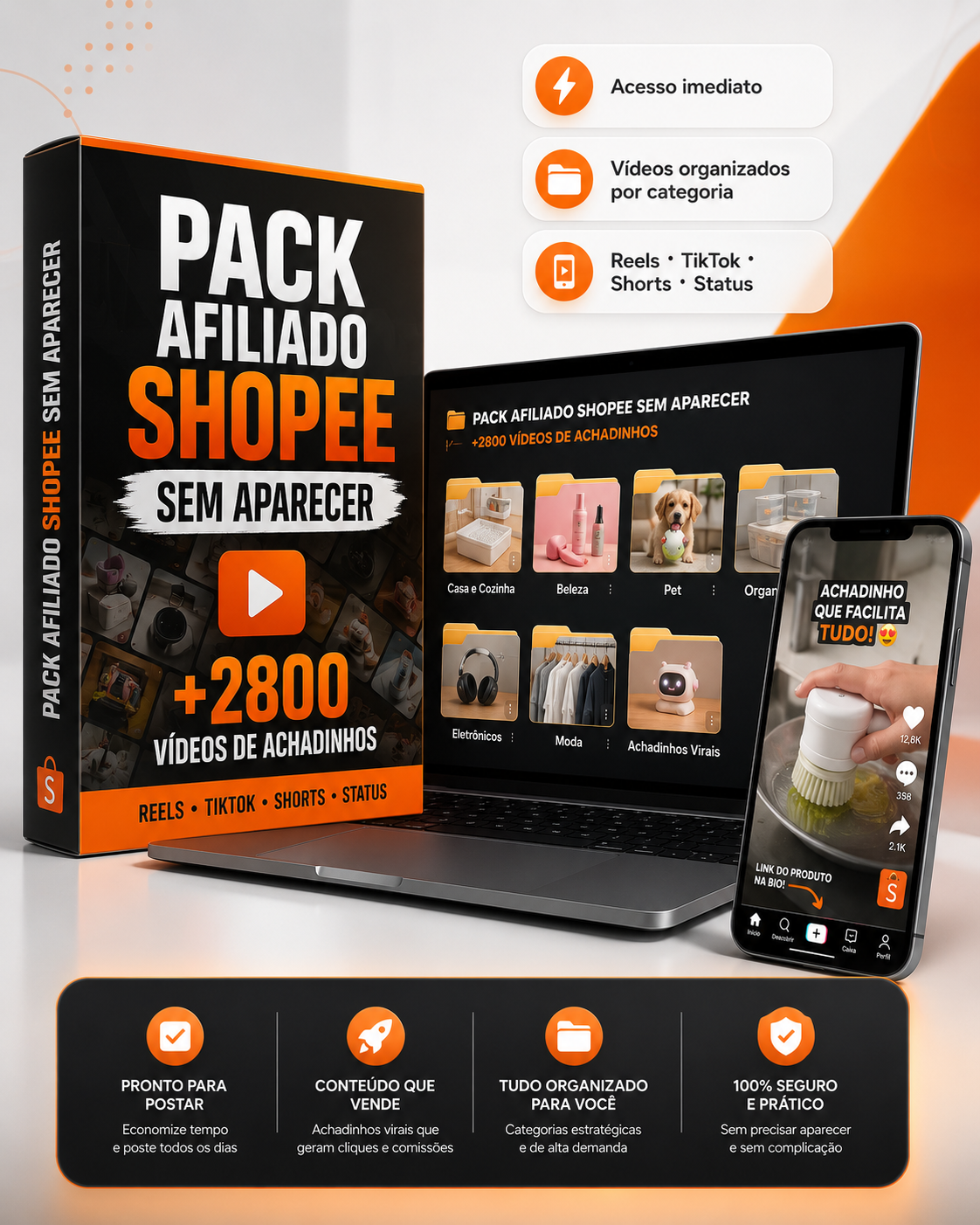 Mockup do pack de vídeos de achadinhos Shopee